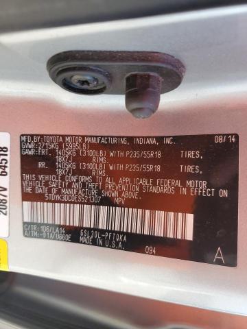 5TDYK3DC0ES521307 - 2014 TOYOTA SIENNA XLE SILVER photo 14