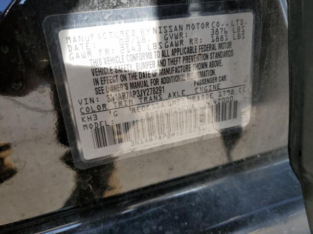 3N1AB7AP3JY278291 - 2018 NISSAN SENTRA S BLACK photo 13