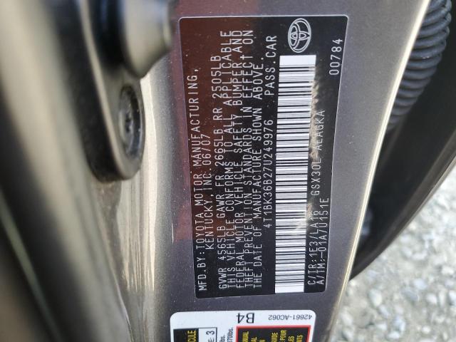 4T1BK36B27U249976 - 2007 TOYOTA AVALON XL GRAY photo 12