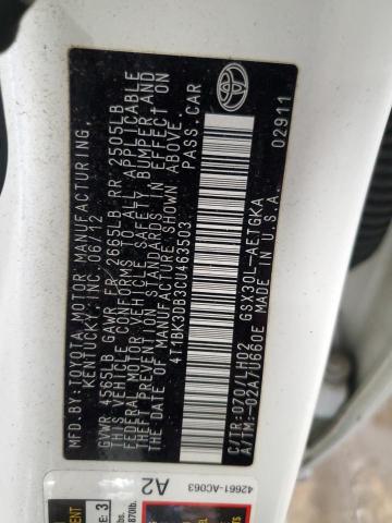 4T1BK3DB3CU463503 - 2012 TOYOTA AVALON BASE WHITE photo 13