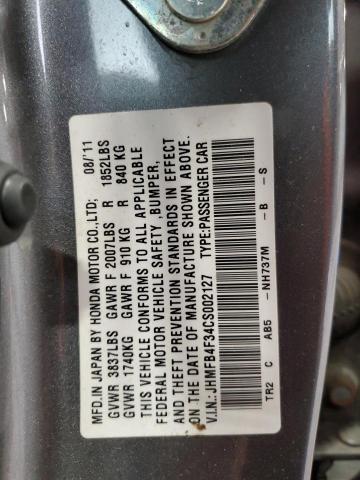 JHMFB4F34CS002127 - 2012 HONDA CIVIC HYBRID L GRAY photo 12