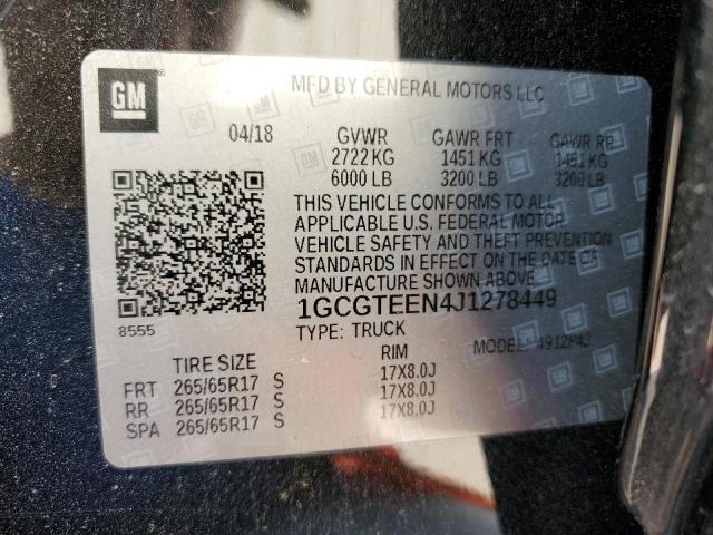 1GCGTEEN4J1278449 - 2018 CHEVROLET COLORADO ZR2 BLACK photo 12