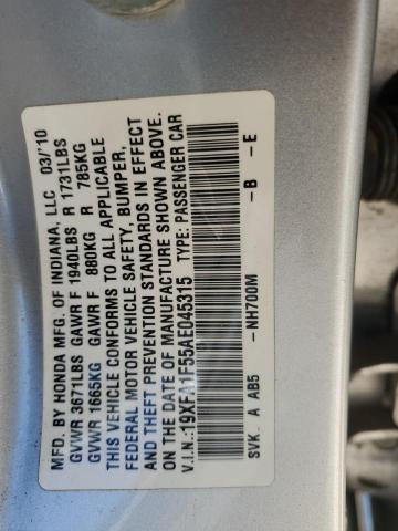 19XFA1F55AE045315 - 2010 HONDA CIVIC LX SILVER photo 12