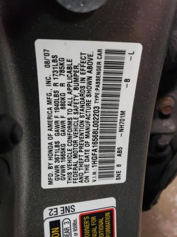 1HGFA16568L002203 - 2008 HONDA CIVIC LX GRAY photo 12