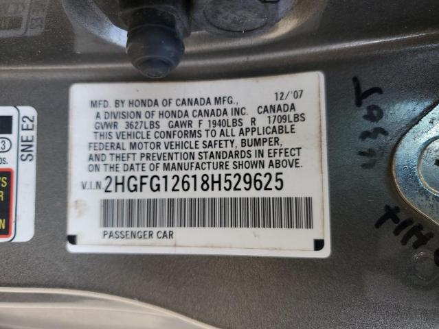 2HGFG12618H529625 - 2008 HONDA CIVIC LX GRAY photo 12