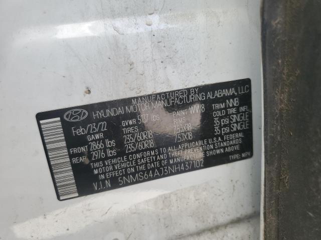 5NMS64AJ3NH437102 - 2022 HYUNDAI SANTA FE SEL WHITE photo 13