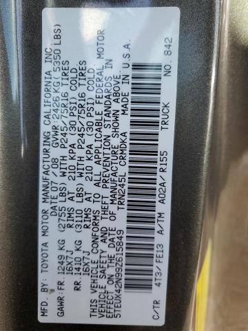 5TEUX42N99Z615849 - 2009 TOYOTA TACOMA ACCESS CAB Қоңыр фото 12