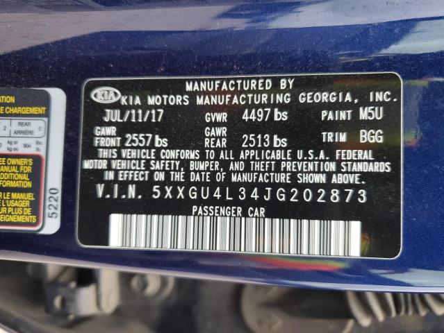 5XXGU4L34JG202873 - 2018 KIA OPTIMA EX BLUE photo 13