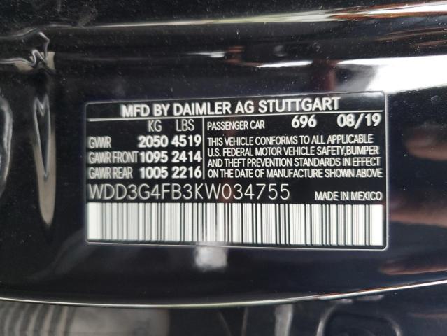 WDD3G4FB3KW034755 - 2019 MERCEDES-BENZ A 220 4MATIC BLACK photo 12