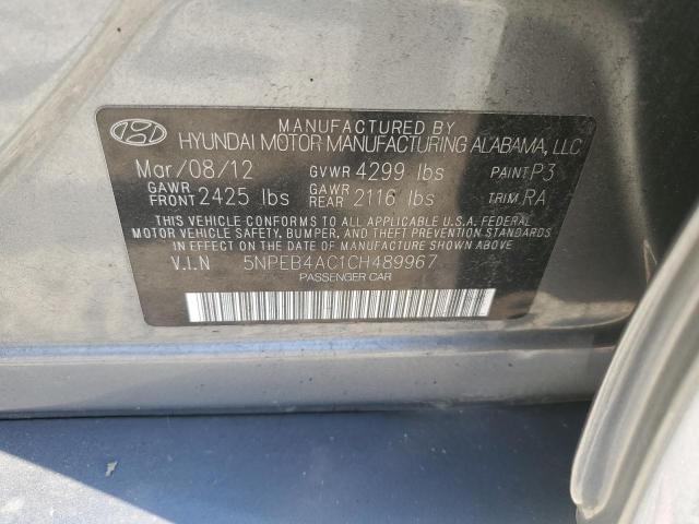 5NPEB4AC1CH489967 - 2012 HYUNDAI SONATA GLS GRAY photo 12