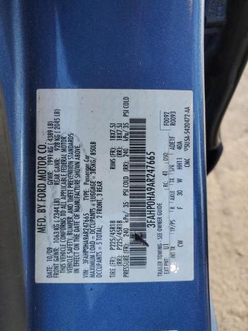 3FAHP0HA9AR247665 - 2010 FORD FUSION SE BLUE photo 13