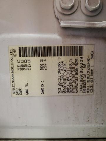 1N4AA51E99C859209 - 2009 NISSAN MAXIMA S WHITE photo 12