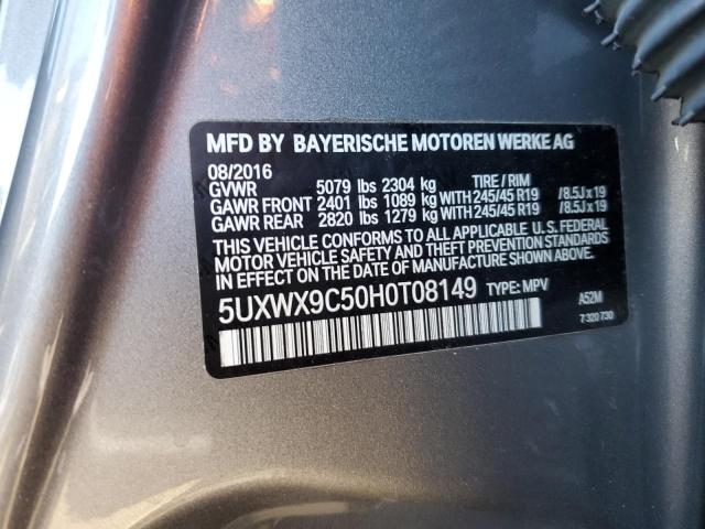 5UXWX9C50H0T08149 - 2017 BMW X3 XDRIVE28I GRAY photo 12