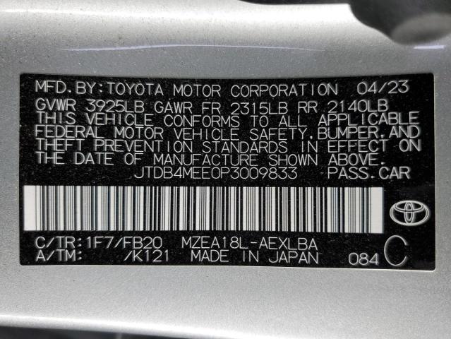 JTDB4MEE0P3009833 - 2023 TOYOTA COROLLA LE SILVER photo 13