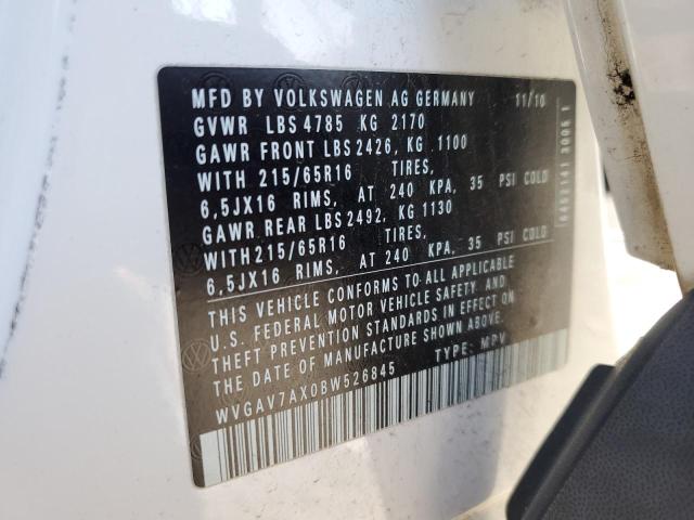 WVGAV7AX0BW526845 - 2011 VOLKSWAGEN TIGUAN S WHITE photo 12