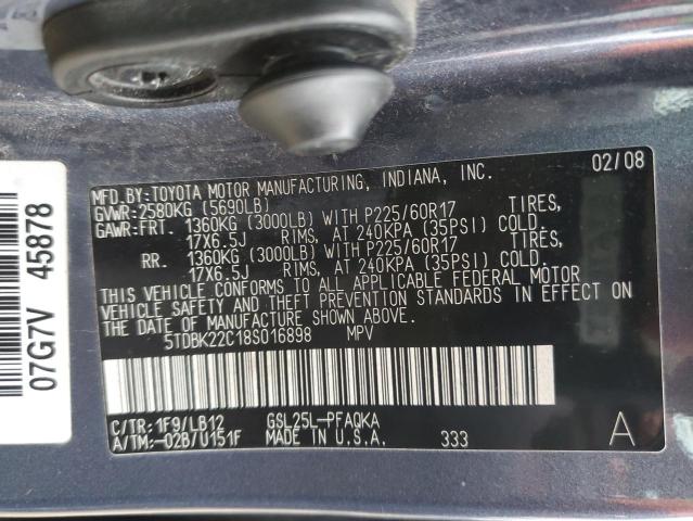 5TDBK22C18S016898 - 2008 TOYOTA SIENNA XLE BLUE photo 13