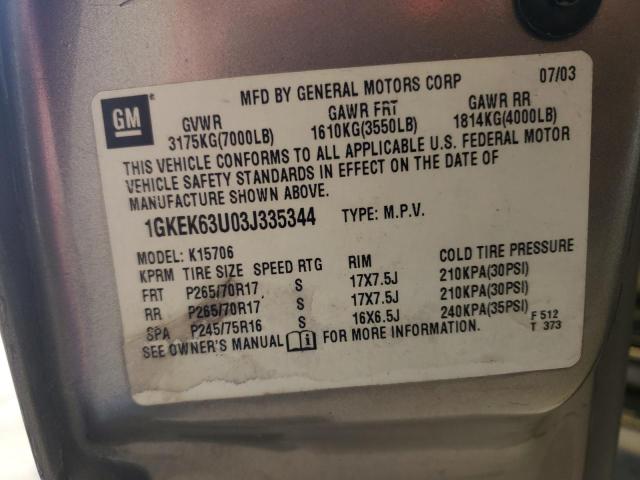 1GKEK63U03J335344 - 2003 GMC YUKON DENALI SILVER photo 13