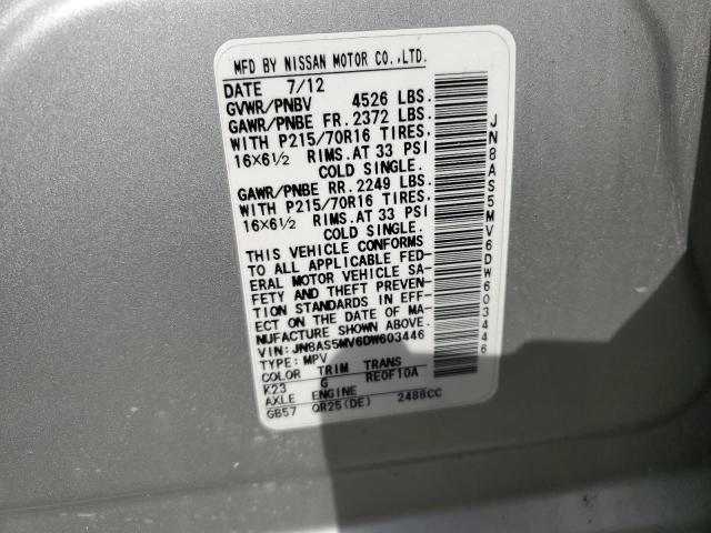 JN8AS5MV6DW603446 - 2013 NISSAN ROGUE S SILVER photo 12