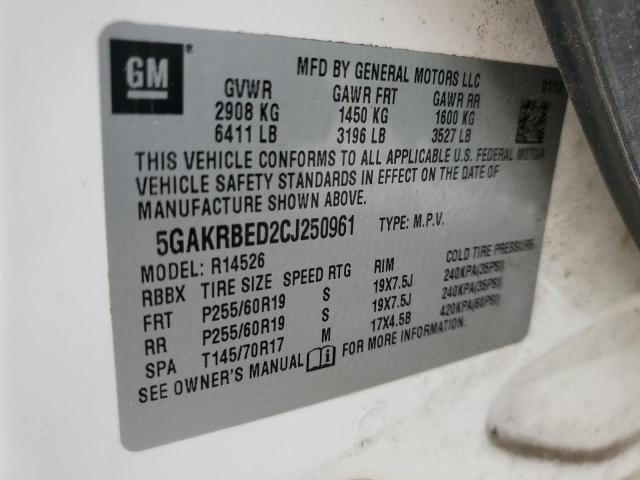 5GAKRBED2CJ250961 - 2012 BUICK ENCLAVE WHITE photo 13