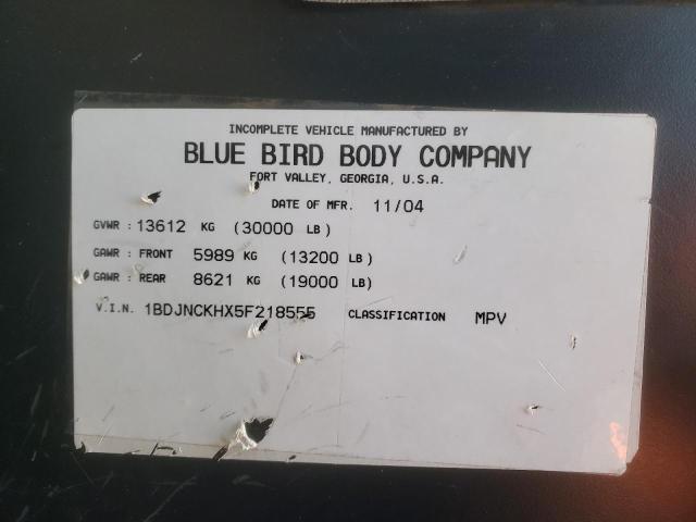 1BDJNCKHX5F218555 - 2005 BLUE BIRD INCOMPLETE TWO TONE photo 10