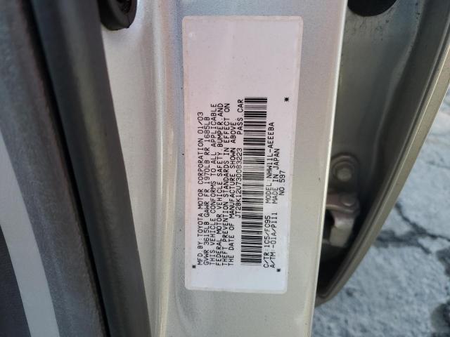 JT2BK12U730083223 - 2003 TOYOTA PRIUS SILVER photo 12