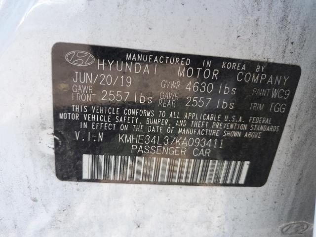 KMHE34L37KA093411 - 2019 HYUNDAI SONATA HYBRID WHITE photo 12