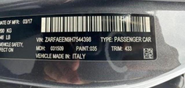 ZARFAEEN9H7544398 - 2017 ALFA ROMEO GIULIA TI Q4 GRAY photo 10