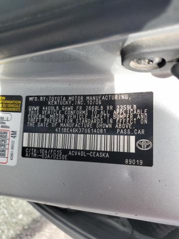 4T1BE46K37U614081 - 2007 TOYOTA CAMRY CE SILVER photo 12