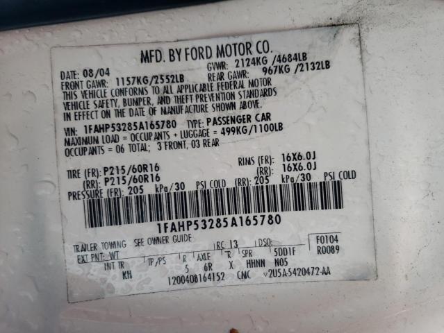 1FAHP53285A165780 - 2005 FORD TAURUS SE WHITE photo 12