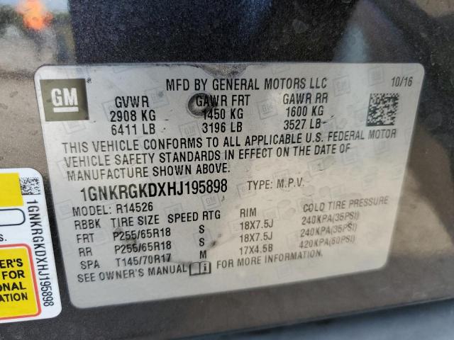 1GNKRGKDXHJ195898 - 2017 CHEVROLET TRAVERSE LT GRAY photo 14