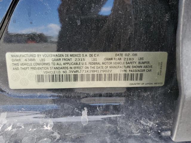 3VWRJ71K28M129022 - 2008 VOLKSWAGEN JETTA WOLFSBURG 黑色 照片 12