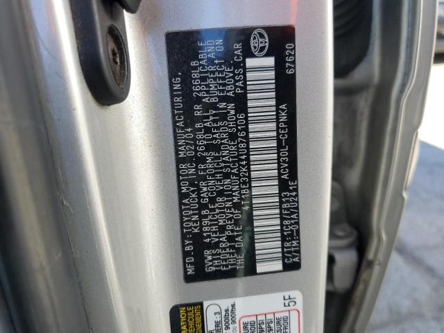 4T1BE32K44U876106 - 2004 TOYOTA CAMRY LE SILVER photo 12