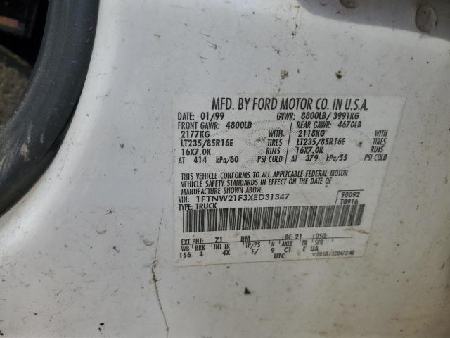 1FTNW21F3XED31347 - 1999 FORD F250 SUPER DUTY WHITE photo 12