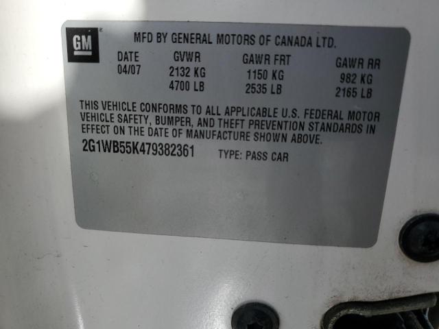 2G1WB55K479382361 - 2007 CHEVROLET IMPALA LS WHITE photo 12