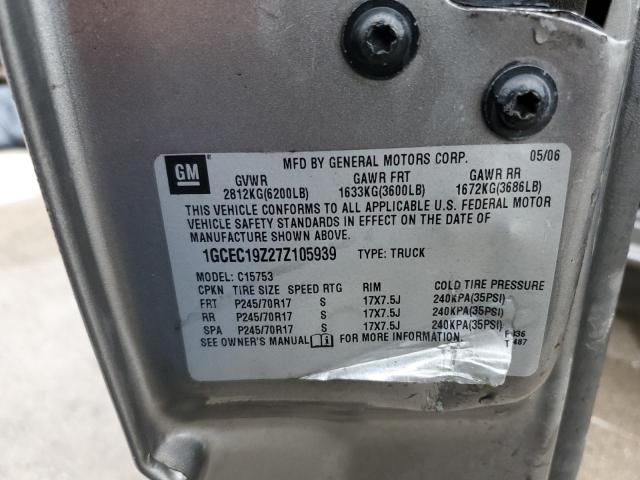 1GCEC19Z27Z105939 - 2007 CHEVROLET SILVERADO C1500 CLASSIC GRAY photo 12