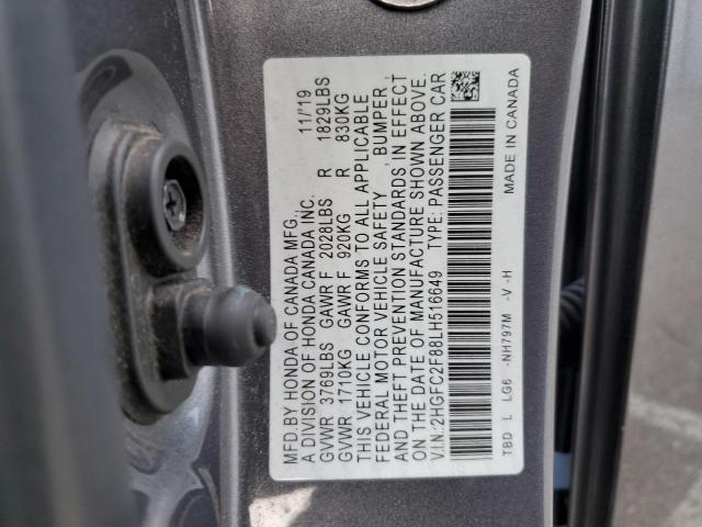 2HGFC2F88LH516649 - 2020 HONDA CIVIC SPORT GRAY photo 13