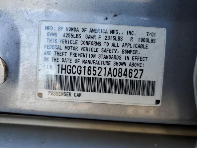 1HGCG16521A084627 - 2001 HONDA ACCORD EX SILVER photo 12