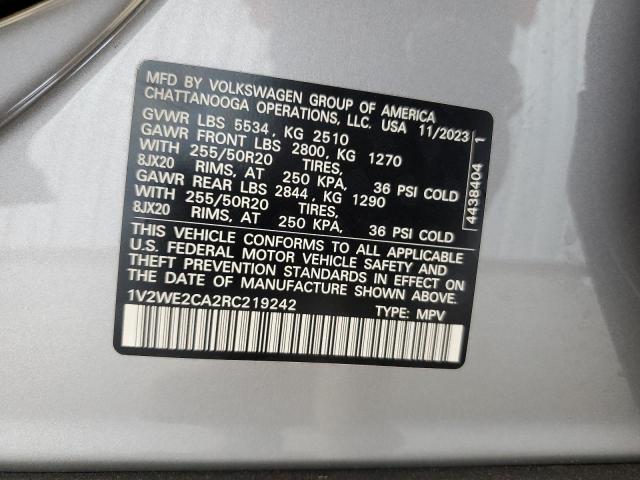1V2WE2CA2RC219242 - 2024 VOLKSWAGEN ATLAS CROS SE Gris photo 13