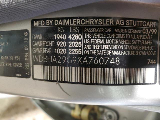 WDBHA29G9XA760748 - 1999 MERCEDES-BENZ C 280 SILVER photo 12