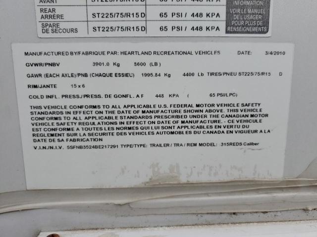5SFNB3524BE217291 - 2011 HEARTLAND NOR თეთრი ფოტო 10