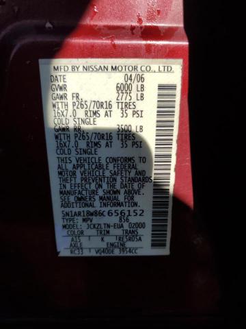 5N1AR18W86C656152 - 2006 NISSAN PATHFINDER LE 红色 照片 13