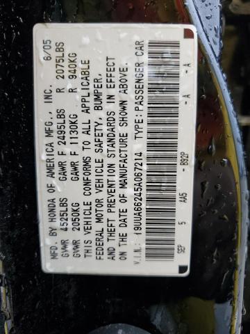 19UUA66245A067214 - 2005 ACURA TL BLACK photo 12