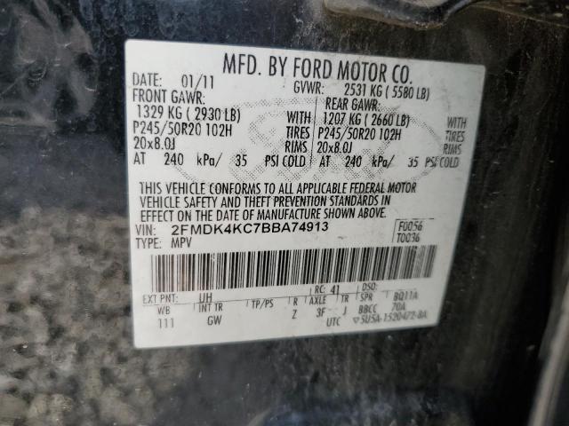 2FMDK4KC7BBA74913 - 2011 FORD EDGE LIMITED CHARCOAL photo 12