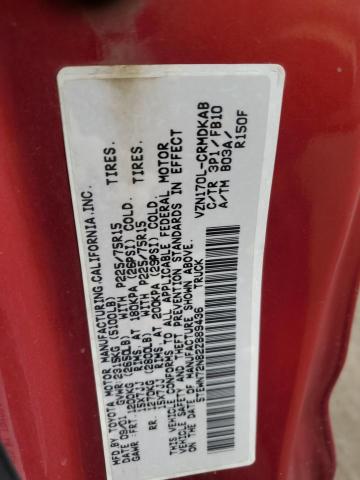 5TEWN72N82Z889436 - 2002 TOYOTA TACOMA XTRACAB RED photo 12