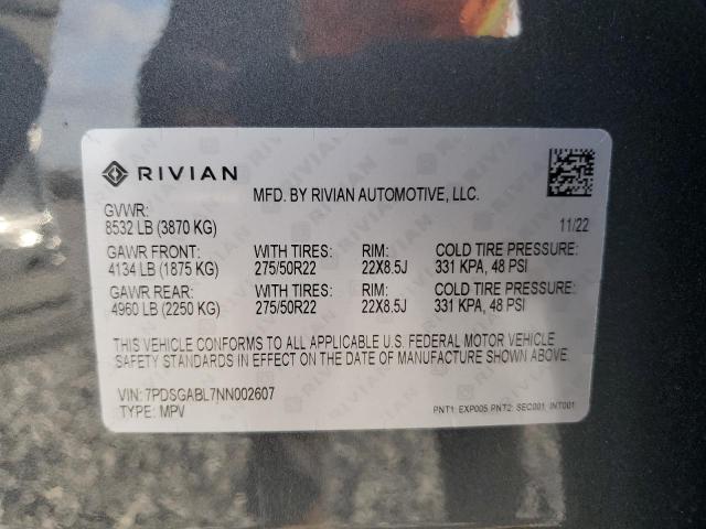 7PDSGABL7NN002607 - 2022 RIVIAN R1S LAUNCH EDITION GRAY photo 14