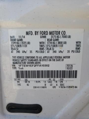 1FTEW1EF2FFA10302 - 2015 FORD F150 SUPERCREW WHITE photo 12