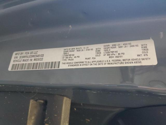 3C6MRVJG5ME549133 - 2021 RAM PROMASTER 3500 HIGH ლურჯი ფოტო 13
