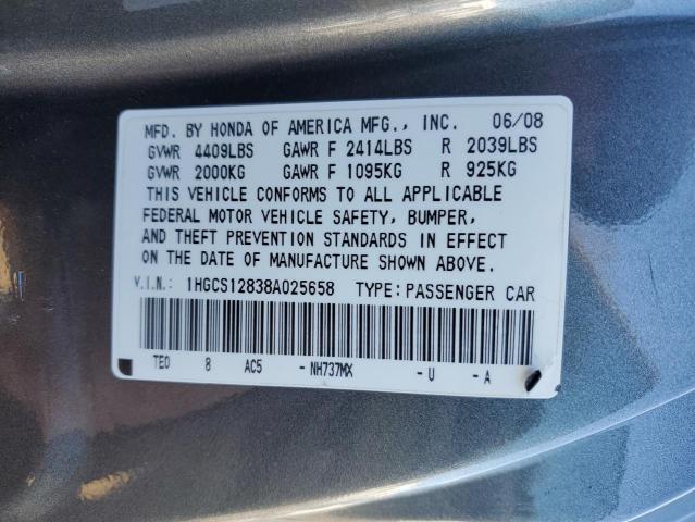 1HGCS12838A025658 - 2008 HONDA ACCORD EXL GRAY photo 13