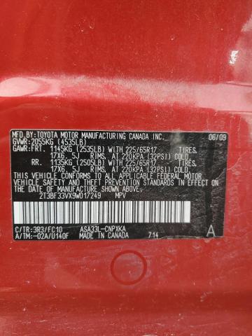 2T3BF33VX9W017249 - 2009 TOYOTA RAV4 RED photo 12