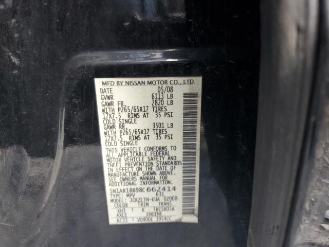 5N1AR18B98C662414 - 2008 NISSAN PATHFINDER S BLACK photo 12